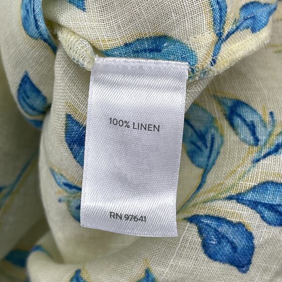 J.JILL Top PM Petite Love Linen Watercolor Printed Pintuck 3/4 Sleeve Yellow - Picture 10 of 13